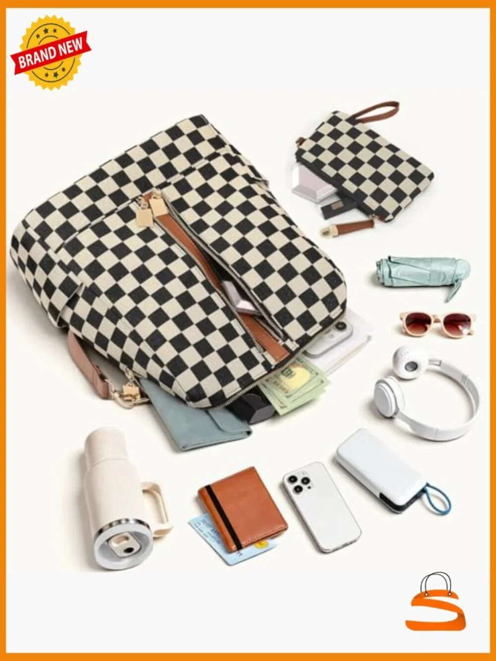 Checkered Backpack Purse Fashion Plaid Leather Backpack Travel Work Bag